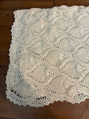 Handmade Crocheted large Throw Blanket in Ivory